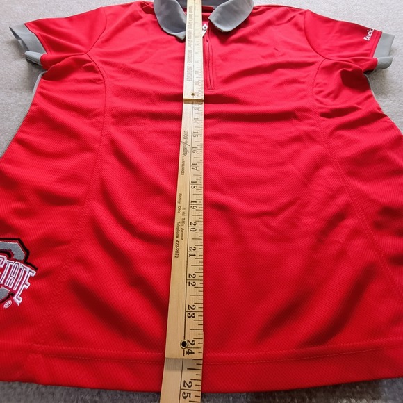 Ohio State OSU Buckeyes Team Shop 1/4 Zip Short Sleeve Polo Womens Red Gray Logo - Picture 4 of 10